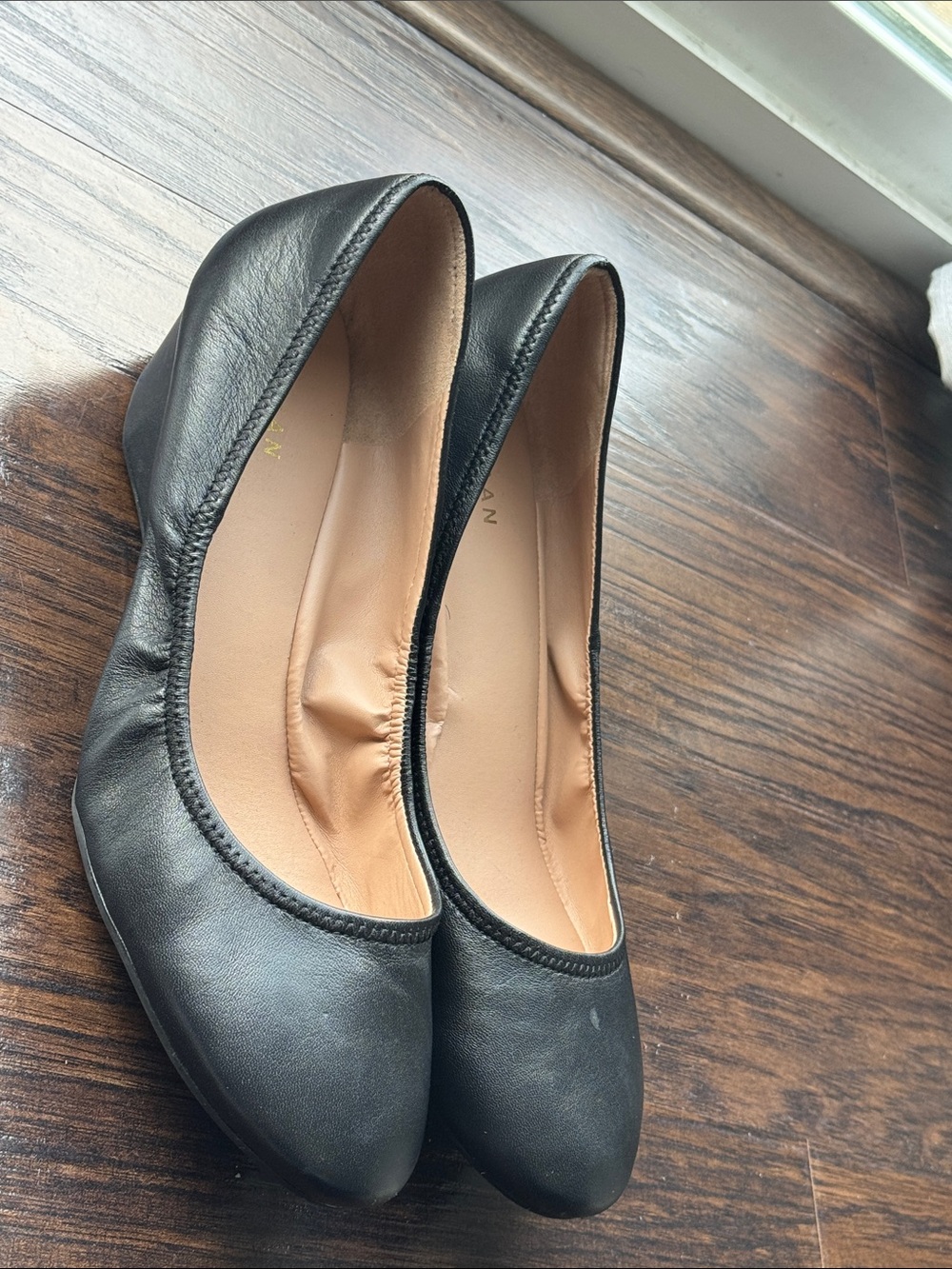 Cole Haan Black Leather Ballet Flats - Slip-On Women's Loafers - Picture 3 of 12